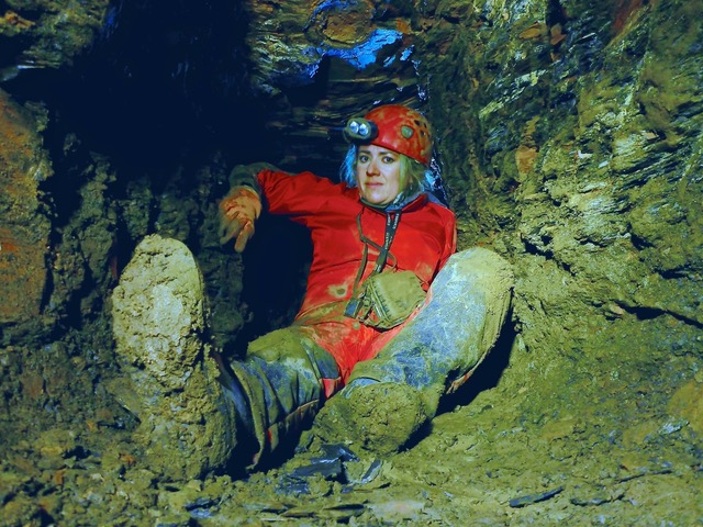 Sarah Caldwell Steele in a Whitby Jet mine